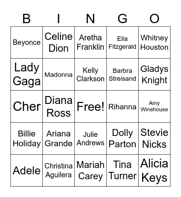 Female Power Singers Bingo Card