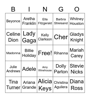 Female Power Singers Bingo Card