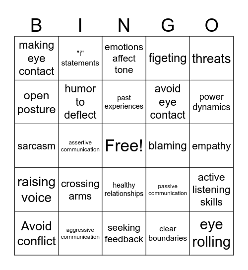 Communication Styles Bingo Card