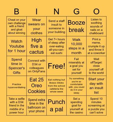 #BeWell34: Week 1 (3/4-3/10) Bingo Card