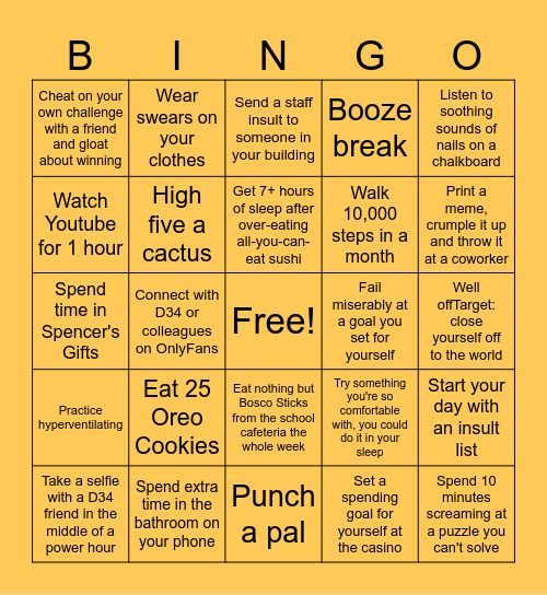 #BeWell34: Week 1 (3/4-3/10) Bingo Card