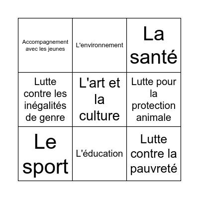 Bingo des projets communs ! Bingo Card