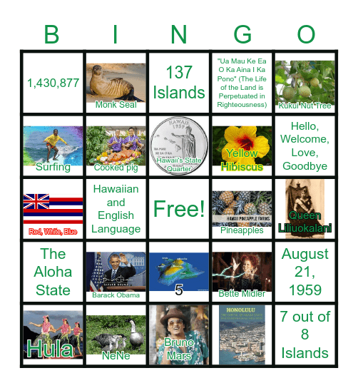 Hawaii Bingo Card