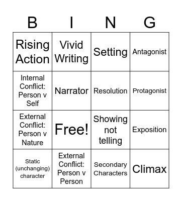 Literary Elements in Wringer Bingo Card