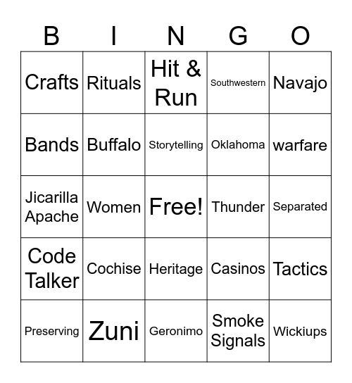 The Apache Tribe Bingo Card