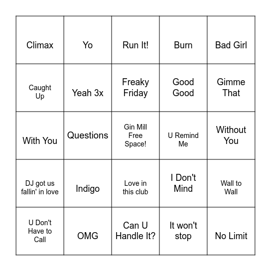 Usher vs. Chris Brown Bingo Card