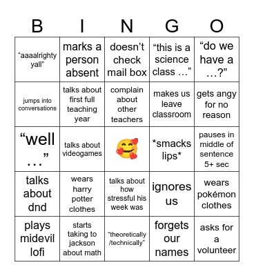 MR G Bingo Card