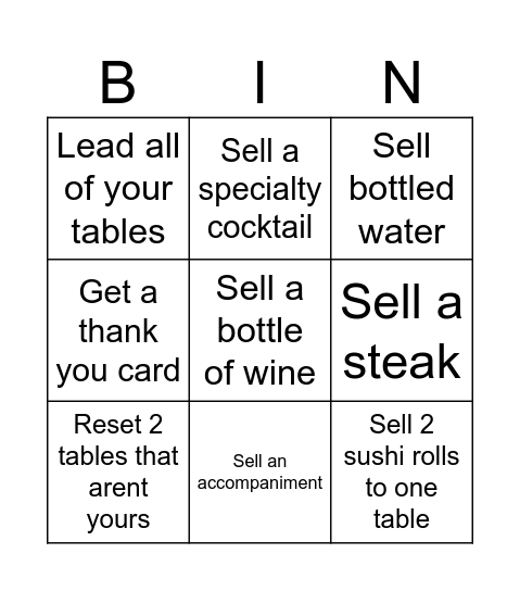 Lunch bingo Card