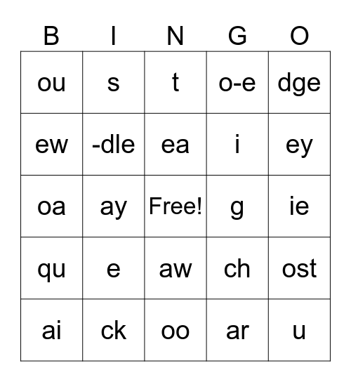 Grapheme Bingo Card