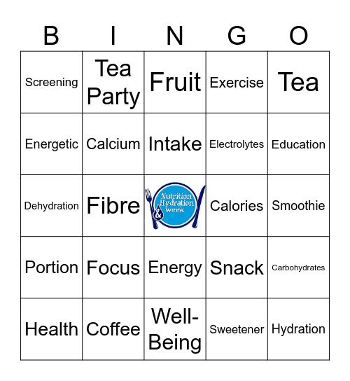 Nutrition and Hydration Bingo Card