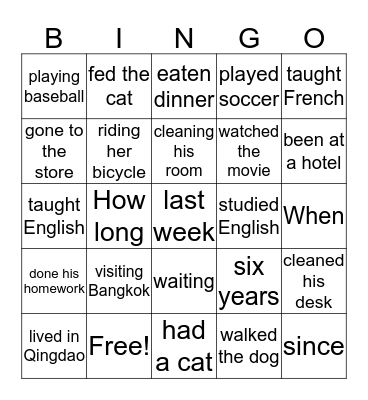 LG6 present perfect Bingo Card