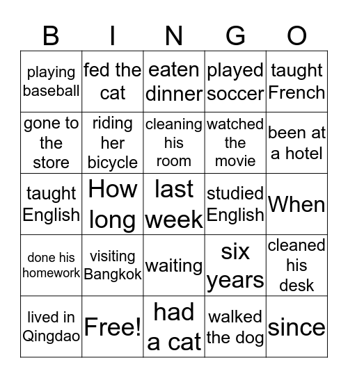 LG6 present perfect Bingo Card
