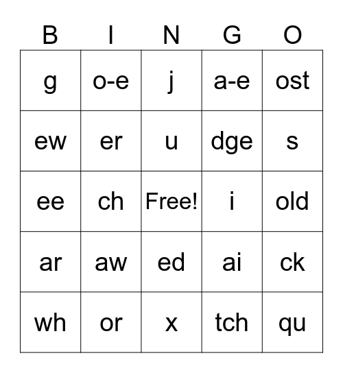 Grapheme Bingo Card
