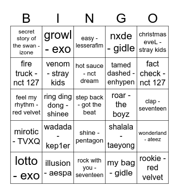 "bad" kpop songs bingo Card