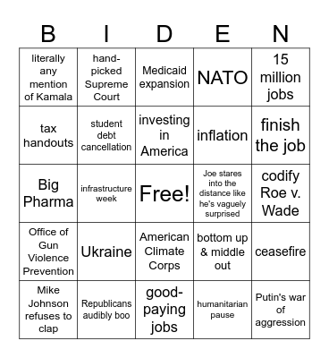 2024 State of the Union Bingo Card