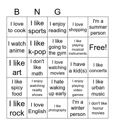 First bingo Card