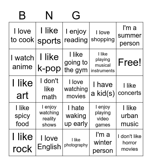 First bingo Card