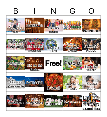 1.U.2 Celebraciones - Holidays Bingo Card