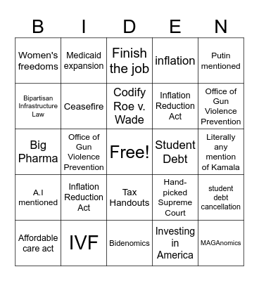 2024 State of the Union Bingo Card