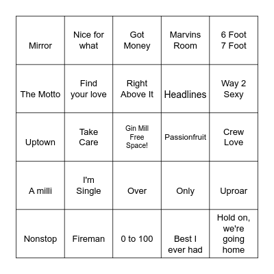 Drake vs Wayne Bingo Card