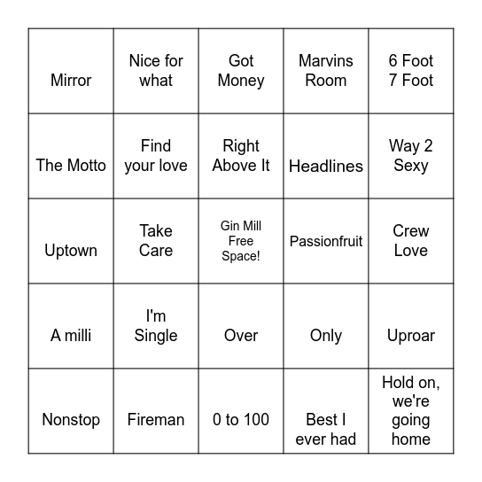 Drake vs Wayne Bingo Card
