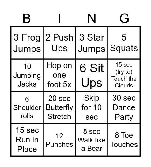PA (Kids k-5) Bingo Card