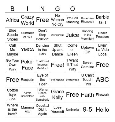 Music Bingo Card