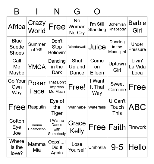 Music Bingo Card