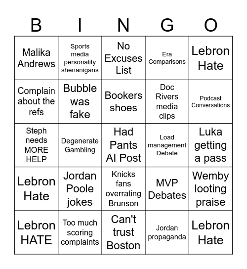 NT BINGO Card