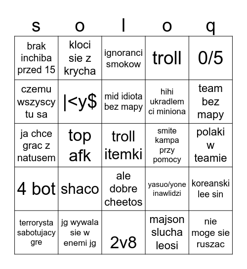 soloq Bingo Card