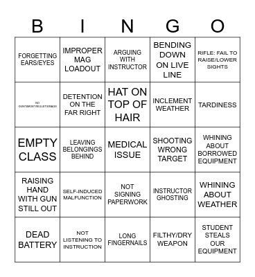 IN SERVICE FIREARMS INSTRUCTOR BINGO Card