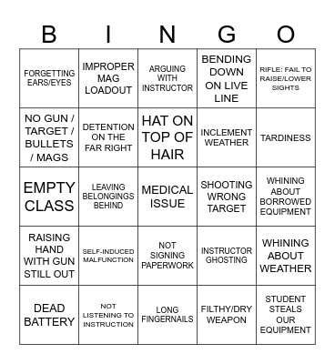 IN SERVICE FIREARMS INSTRUCTOR BINGO Card