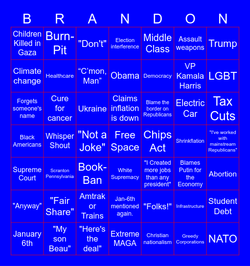 STATE OF THE UNION BINGO Card