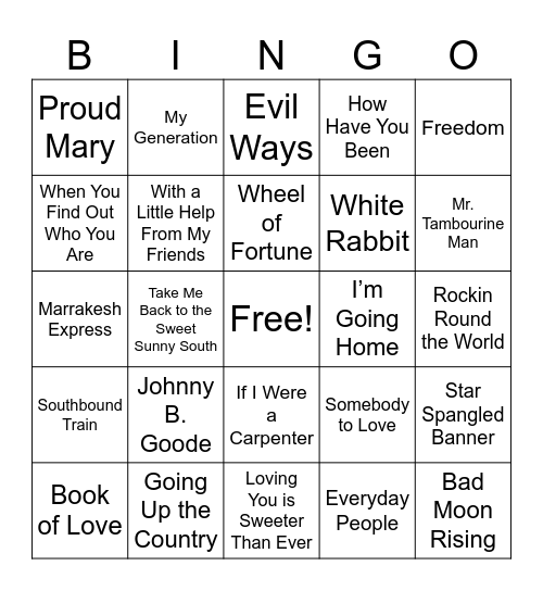 WOODSTOCK Bingo Card