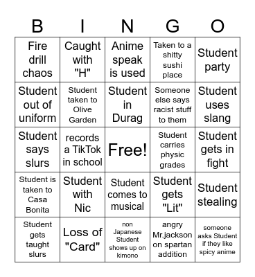 March Student Bingo Card