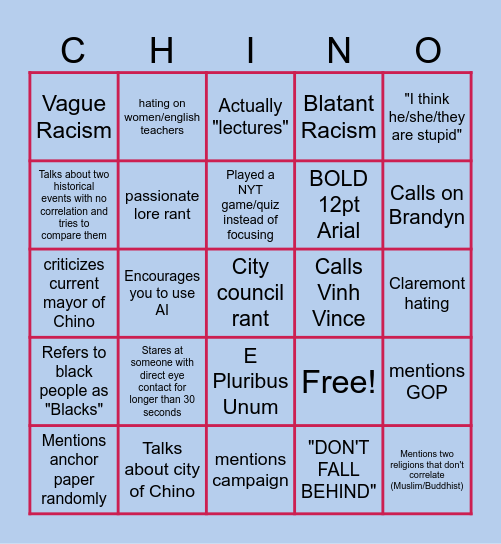 DP for Mayor Bingo Card