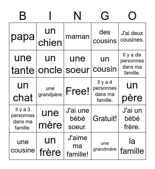 La famille Bingo Card