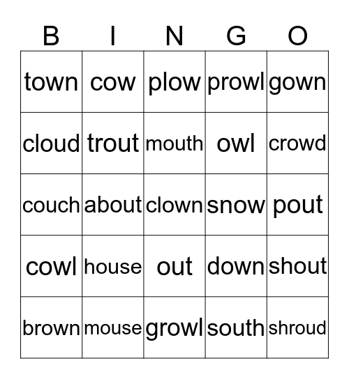 "ou" and "ow" sounds Bingo Card