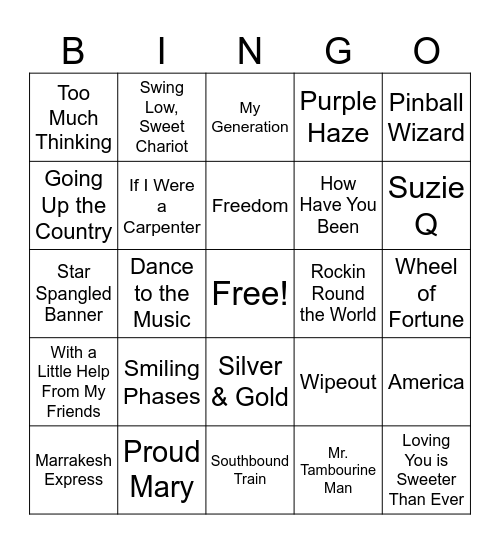 WOODSTOCK Bingo Card