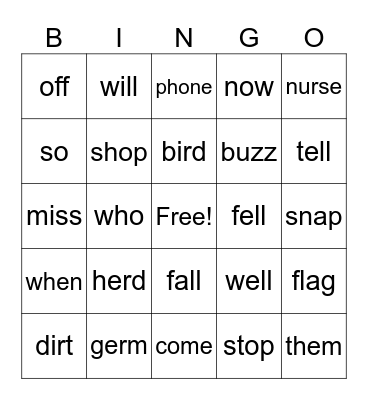 Sight Word Bingo  #4 Bingo Card