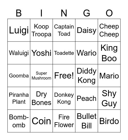 Nintendo Bingo Card