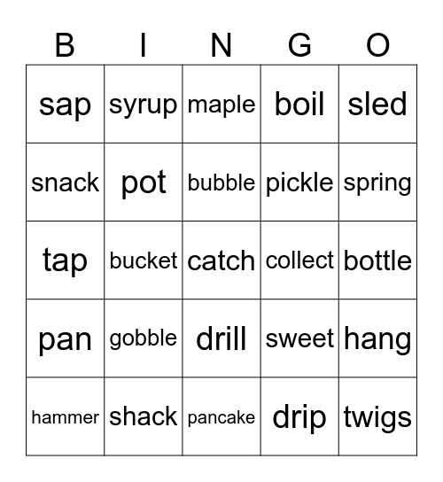 Maple Syrup Bingo Card