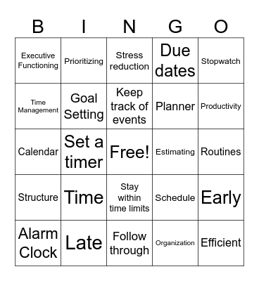 Time Management Bingo! Bingo Card
