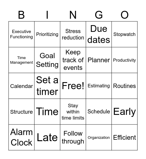 Time Management Bingo! Bingo Card