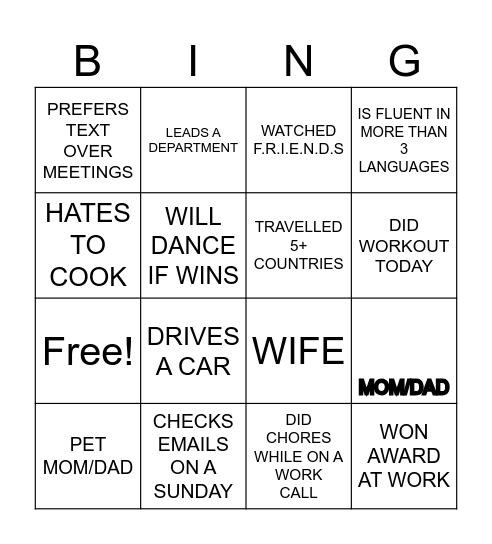 Women's World Bingo Card