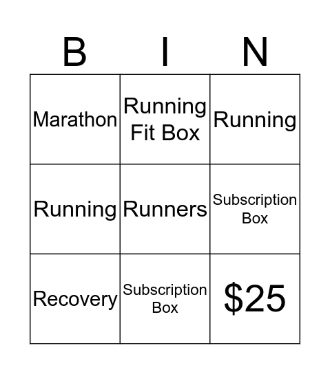 Running Fit Box Bingo Card
