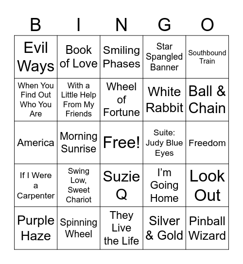 WOODSTOCK Bingo Card