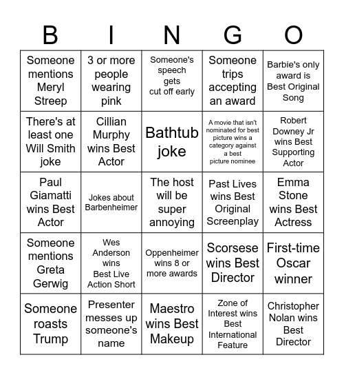 OSCARS Bingo Card