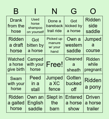 Equestrian Bingo Card