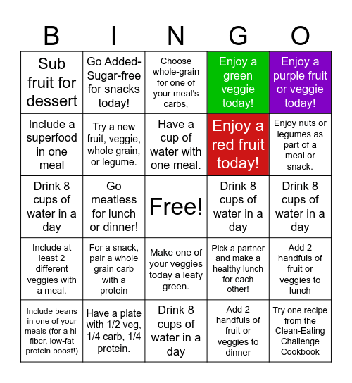 21-Day Nutrition Bingo! Bingo Card